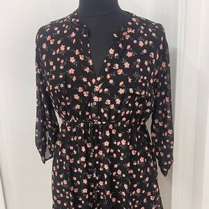 Sirenlily Maternity Floral Tunic Top Blouse Size 2X Black Pink Long Sleeve